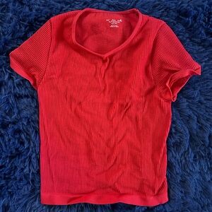 Urban Outfitters Red Ribbed Short Sleeve Top